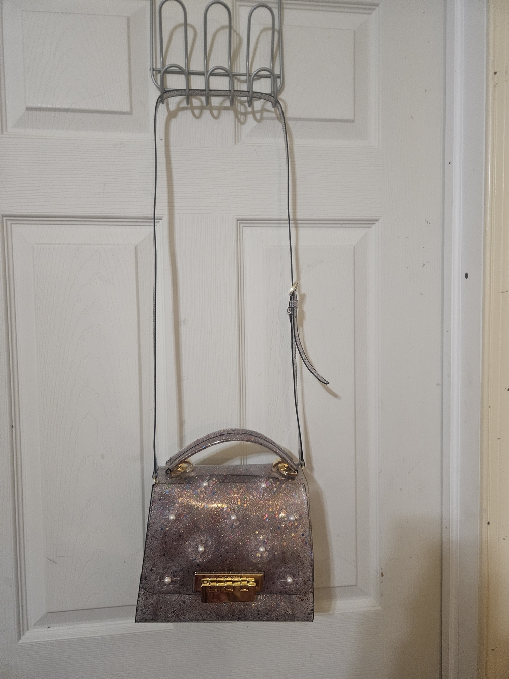 Zac Posen Glitter Purple Clear Crossbody with Gold Hardware